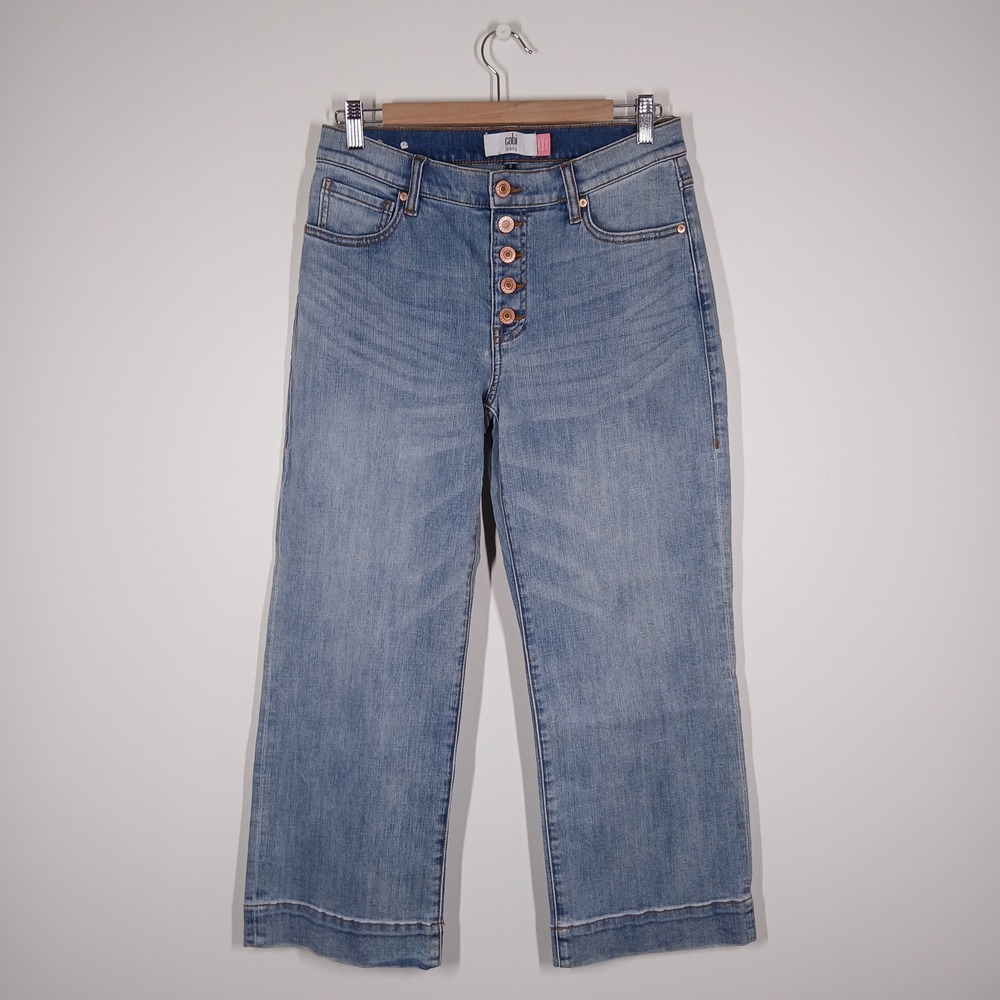 Cabi Palm Beach Crop Jeans Womens 6 Light Wash Blue Denim High Rise Button Fly